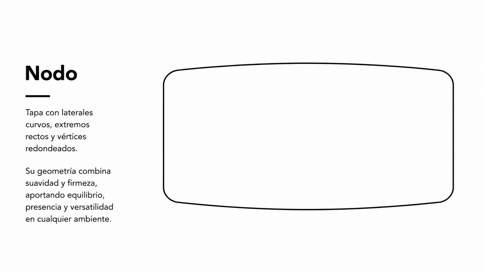 forma-tapa-mesa-comedor-nodo-vista-superior Vista superior de la forma Nodo para tapa de mesa de comedor, con laterales curvos, extremos rectos y vértices suavizados