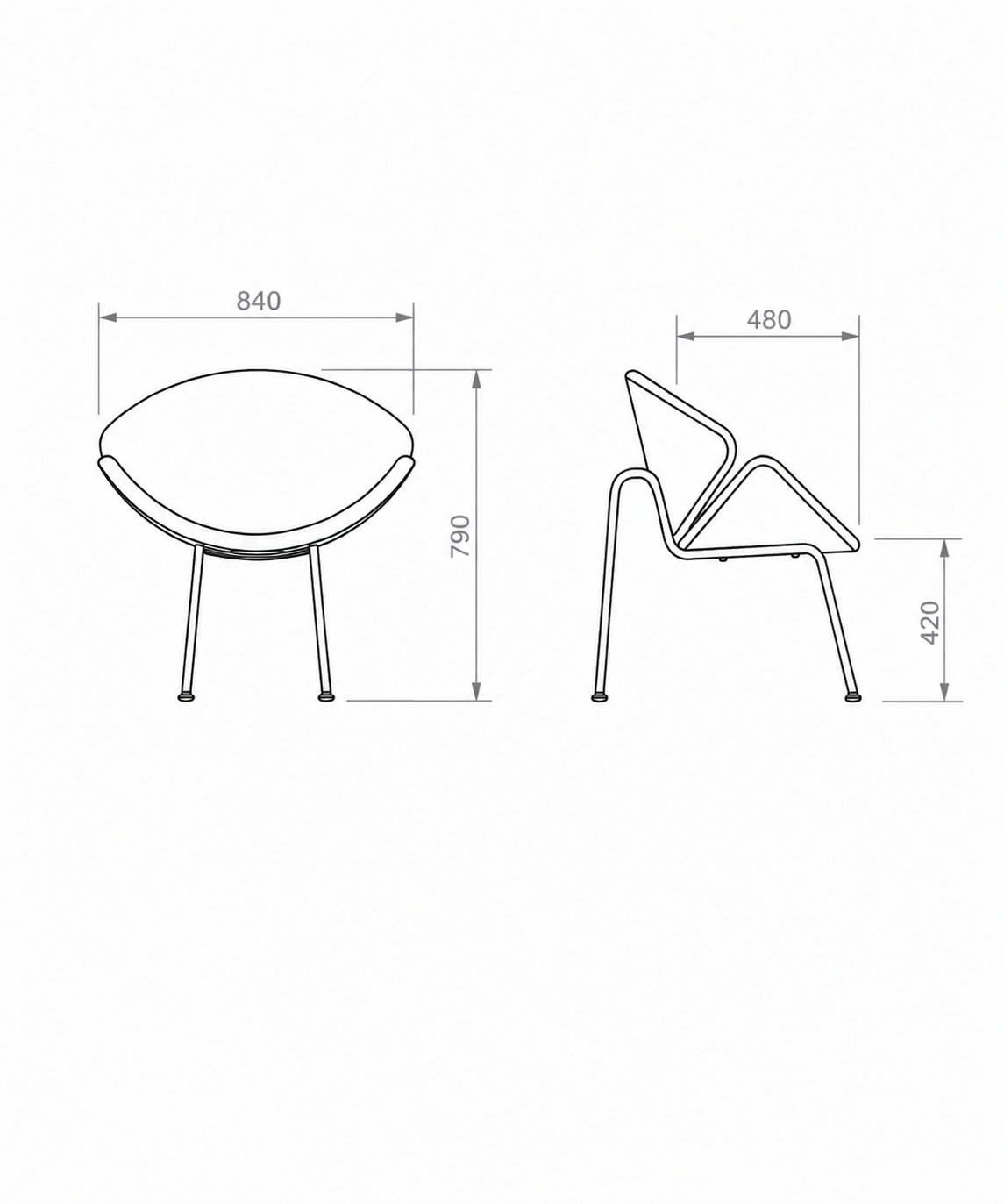 silla-poltrona-diseno-contemporaneo-medidas-dibujo-tecnico Dibujo técnico con medidas de silla poltrona de diseño contemporáneo con vistas frontal y lateral