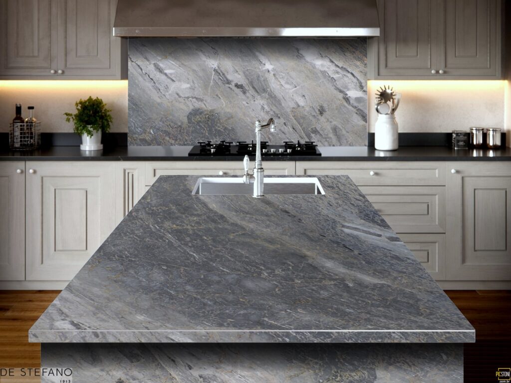 Mármol Deep Grey natural mesada isla cocina y revestimiento