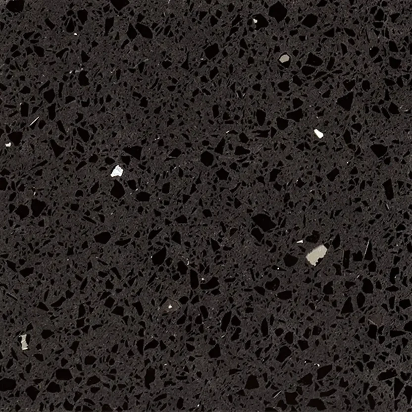 purastone-pura-negro-glitter Purastone Pura Negro Glitter de cuarzo con fondo negro intenso y partículas brillantes, ideal para mesadas, islas y revestimientos interiores.
